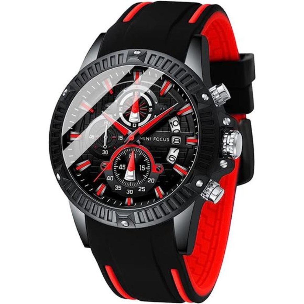 Men'sWatch Chronograph Waterproof Sport Analog Quartz Watches BlueSilicone Strap